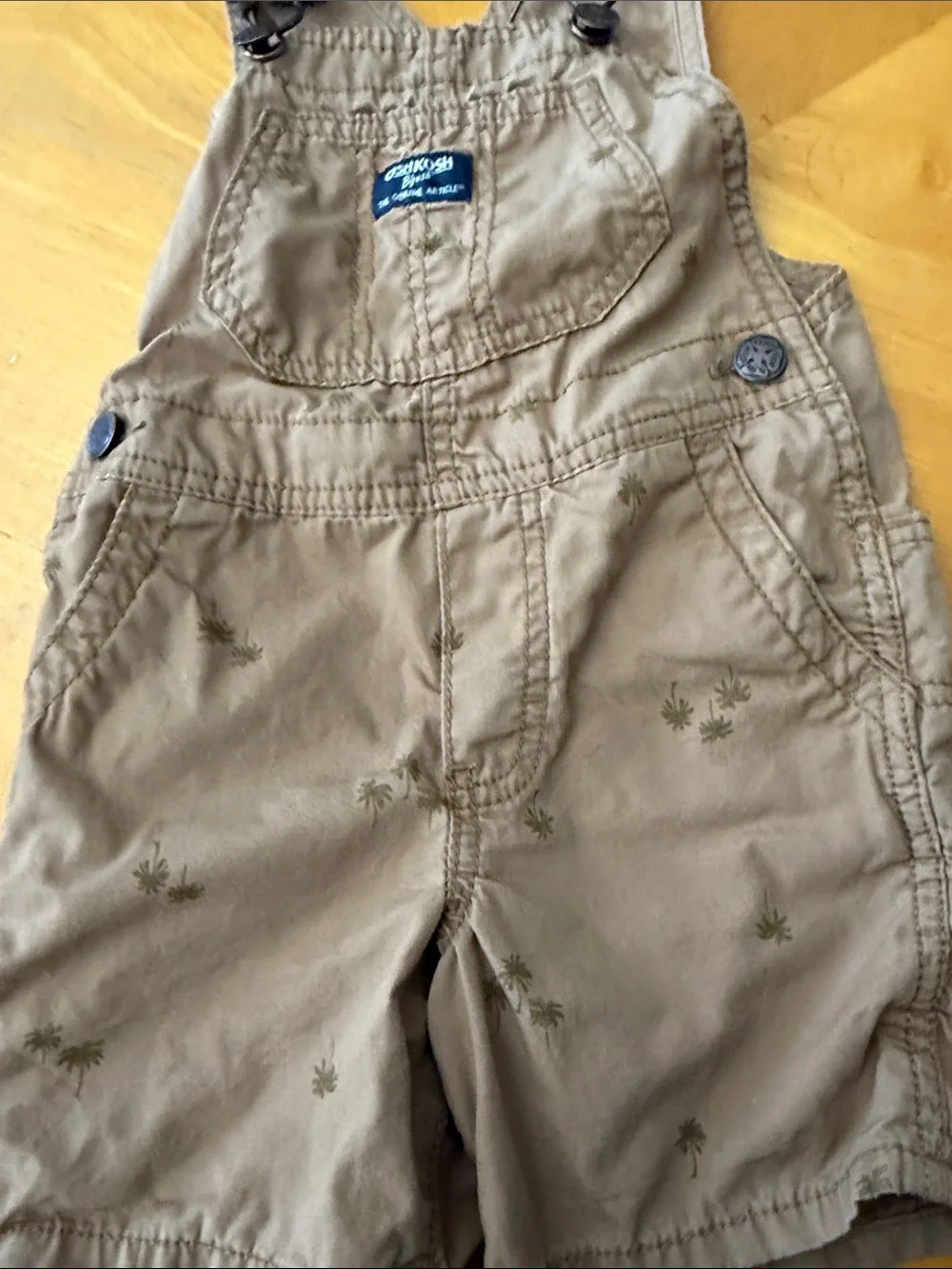 OshKosh B'gosh Tan Palm-Print Short Overalls
